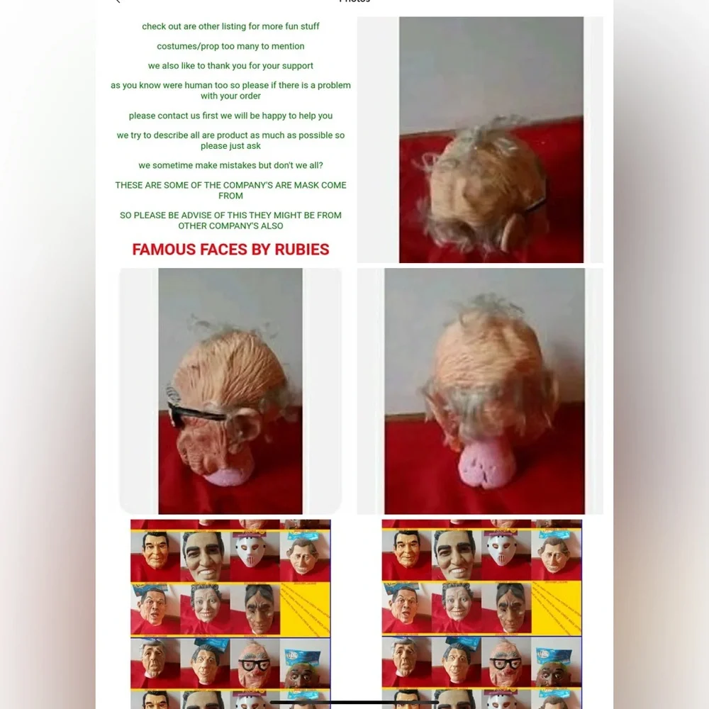 Vintage old man mask (FAMOUS PEOPLE )(from 1985-1990’s )very old but NEW